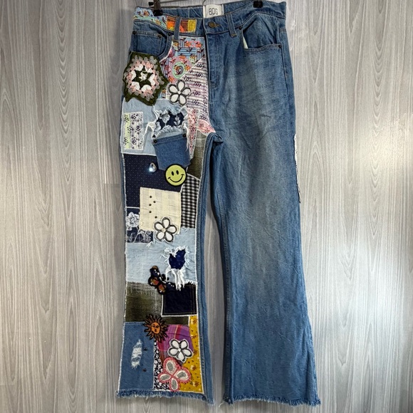 BDG Denim - BDG Urban Outfitters Patchwork Embellished High Waist Flare Denim Jeans Sz 29